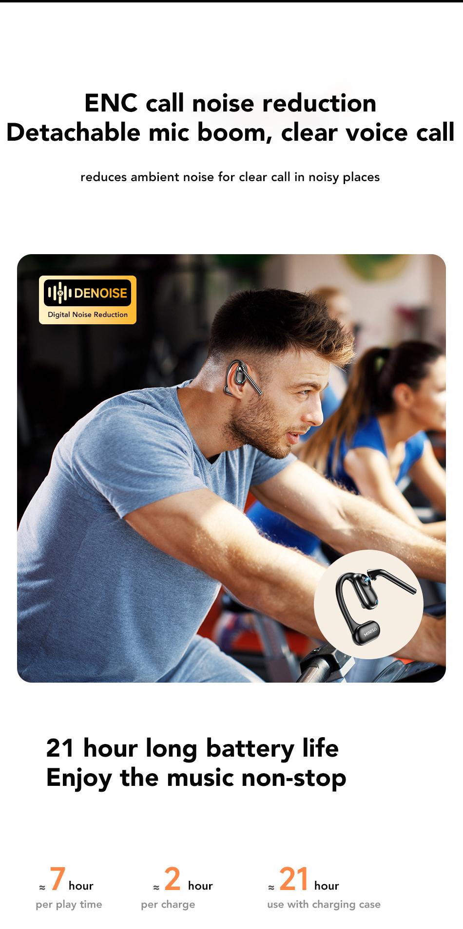 MINISO M66 Brand New Microphone Wireless Bluetooth Earbuds Super Voice Call Video Conferencing Office earbuds Open and Non-in-ear headset Business style stylish headphones and lightweight earbuds wireless support iOS and Android