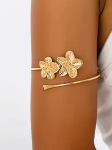 Elegant Flower Design Arm Cuff Bangle, Fashionable Adjustable Open Upper Arm Bangle for Women, Trendy All-match & Exquisite Jewelry for Birthday Gift