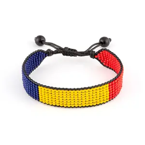 Romania Flag Bracelet: Handmade, Adjustable Beaded Boho-Style Bracelet with Patriotic Design