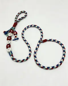 Hand braided Cotton Dog Leash Soft Durable Hand braided Pet Lead for Comfortable Walking Rope Ideal for Dog Lovers Adjustable Stainless Steel Martingale Collar