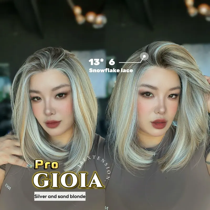 JBEXTENSION 14 Inches Pre-Cut 13X6 Free Part Snowflake Lace Frontlace Bob Cut Glueless Wig GIOIA PRO【BENDY EAR TABS】