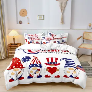 3pcs Merry Christmas Duvet Cover Set - Soft & Breathable, Cute Gnome Print Bedding With Zipper Closure For Cozy Bedroom or Dorm Decor, Includes 1 Duvet Cover and 2 Pillowcases (No Insert) Festival Gift