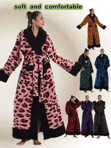 Leopard Print Long Bathrobe, Elegant Casual Home Sleepwear, with Pockets, Soft Comfortable, Unisex Fall Winter Gift