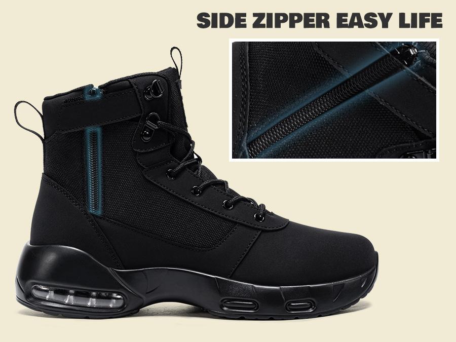 LARNMERN Steel Toe Work Boots for Men | Non-Slip Rainproof Safety Shoes | High Top Tactical Industrial Work Sneakers with Side Zipper