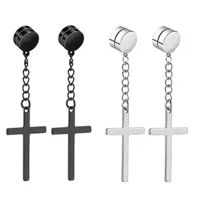 1 pair Stylish Stainless Steel Magnetic Cross Earrings for a Punk Look