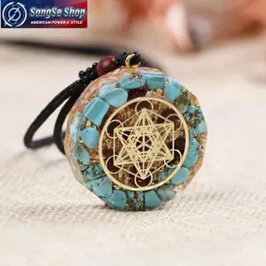 Natural Blue Turquoise Orgonite Energy Necklace 2026 Trend Pendant Jewelry Healing Crystal Geometry Amulet Chakra Protection Stone Unisex Spiritual Fashion Accessory for Meditation, Yoga, Everyday Wear, and Gift Giving