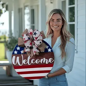 July 4th Welcome Door Hanger, Patriotic Front Door Decor, Memorial Day Door Hanger, July 4th Wooden Front Door Decor, Patriotic Door Hanger, Outdoor Sign, Decoration