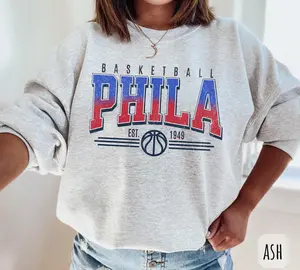 [Sale Up To 30%] + [Free Ship] Vintage Philadelphia Basketball Sweatshirt Retro Philly Sports Sweatshirt Game Day Philadelphia Basketball Phila Crewneck