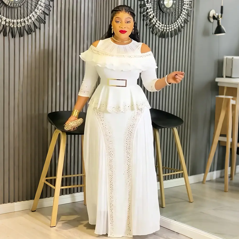 Formal Plus Size Dress for Curvy Women, Elegant African Dashiki Print with 3/4 Ruffle Sleeves in Polyester for Parties, Weddings & Bachelorette, Formal Wear, Elegant Dresses For Women, Curvy Dresses Plus Size