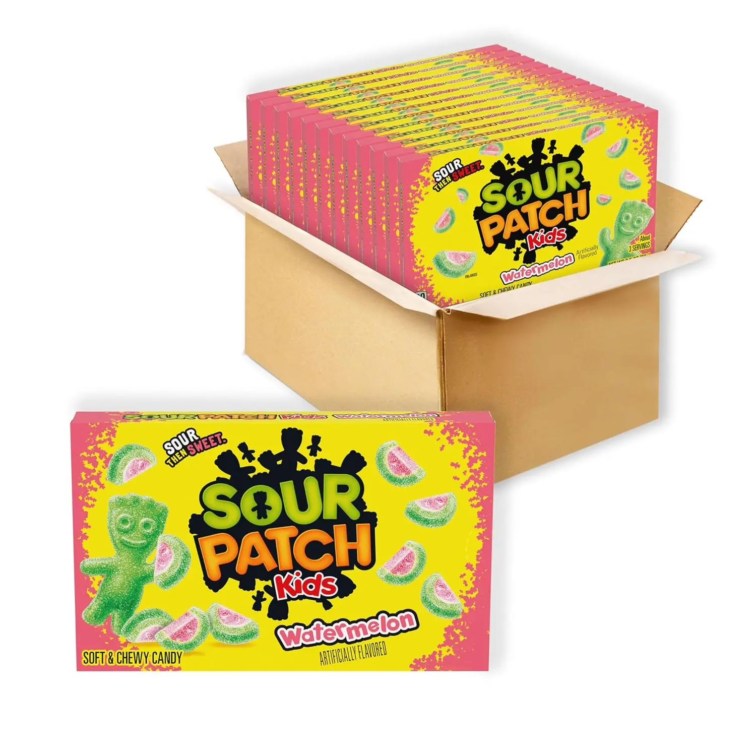 (Pack of 12) SOUR PATCH KIDS Watermelon Soft & Chewy Gummy Candy, Bulk, 3.5 oz Boxes, Sour Then Sweet Watermelon Gummies, Party Candy, Movie Night Snacks & Lunchbox Treats