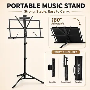 K KASONIC 2-in-1 Folding Music Stand, Adjustable Sheet Music Stand with Carry Bag, Portable Floor & Desktop Stand for Piano, Guitar, Violin, Band Practice and Home Use