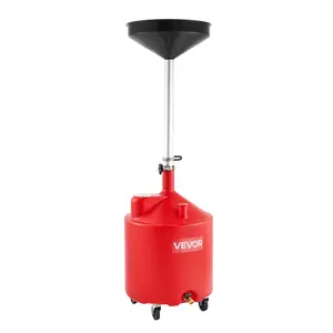 VEVOR 18 Gallon Waste Oil Drain Tank, Industrial Fluid Drain Tank with Adjustable Funnel Height, Portable Oil Drainer with Wheels, Fluid Fuel Transfer Drainage for Auto Repair Shops, Garages, Red
