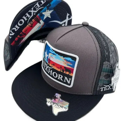 TEXHORN Handcrafted Cap - Stylish Black Cap with Unique Graphic, West Texas Design, Adjustable Fit, and Mesh Back