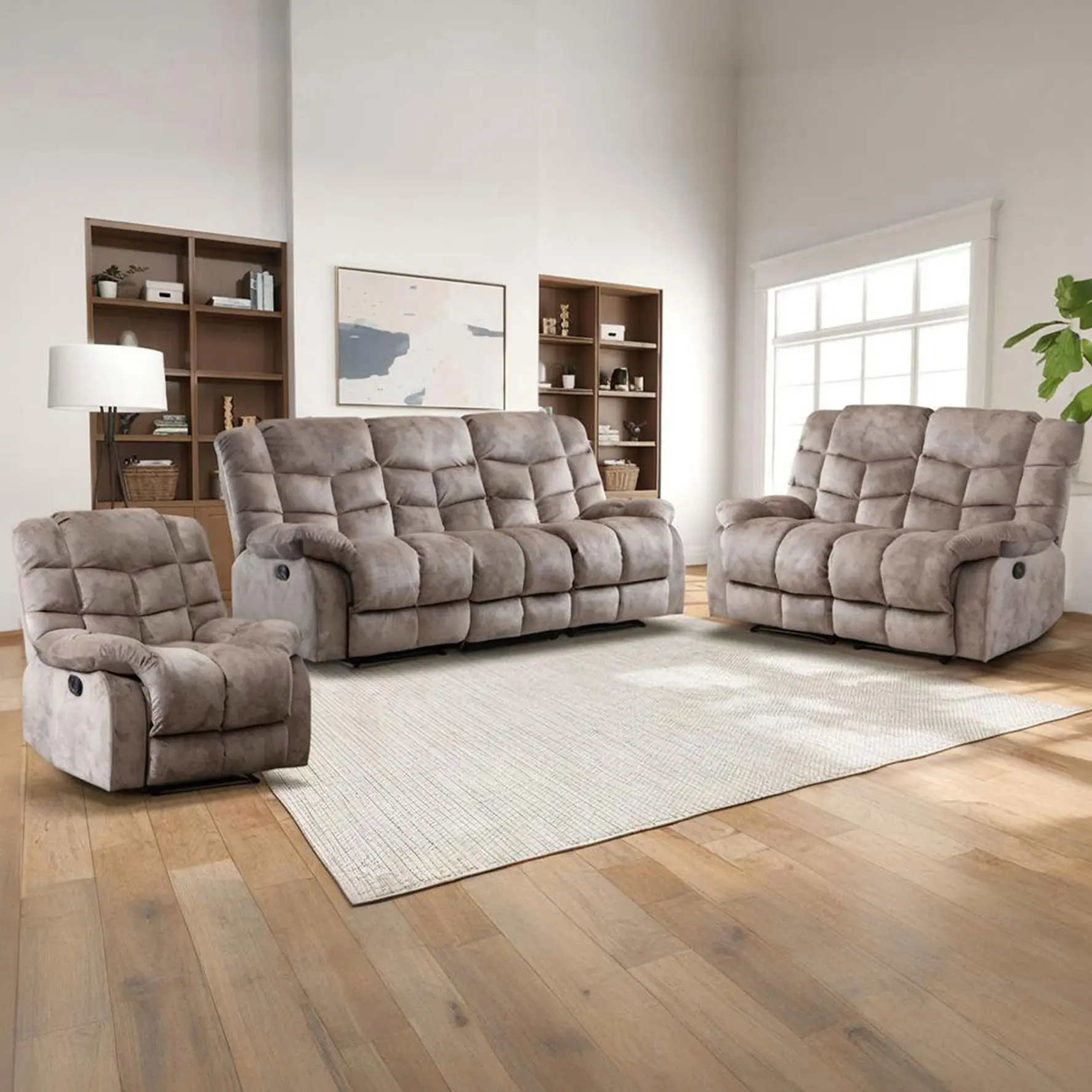 [summergarden] Manual Reclining Sofa for Living Room, Extra-Wide Modern 2-Seat Reclining Sofa, Breathable Fabric and Padded Cushion, Light Brown