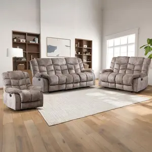 [memorialday] Manual Reclining Sofa for Living Room, Extra-Wide Modern 2-Seat Reclining Sofa, Breathable Fabric and Padded Cushion, Light Brown