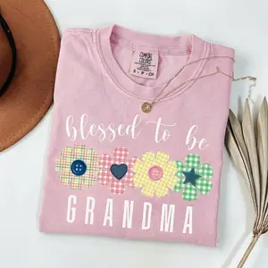 Blessed To Be Grandma Shirt | Comfort Colors Blue Jean Tee | Aesthetic Floral Grandmother Gift | Vintage Plaid Flower Nana Shirt