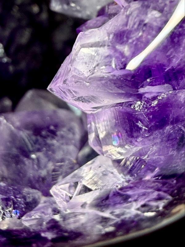 Natural Brazilian Amethyst Geode Standing Egg 10" Polished Agate with Custom Hardwood Display Stand for Home Decor at 8lbs | purple crystal natural amethyst supplier