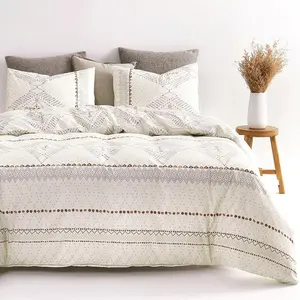 - Boho Comforter Set, Farmhouse Bohemian Aztec, Soft Lightweight Bedding, 3 Pieces, Beige, King Size