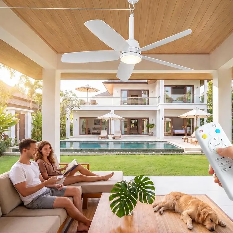 36 Inch Outdoor Ceiling Fan with Light, Plug-in Ceiling Fan for Patio Gazebo Porch, Remote Control, Dimmable LED, 6 Speeds, Reversible DC Motor, IP65 Waterproof Black summer Fan