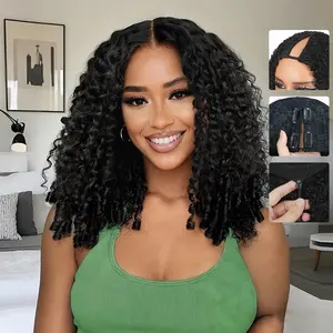 Burmese Curly V Part Wigs For Black Women Water Wave Human Hair V Part Wigs Beginner Friendly No Sew In Glueless Human Hair Wig With Spiral End 180% Density Natural Color