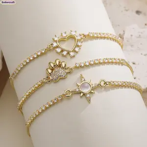 18K Gold Plated Copper Adjustable Drawstring Bracelet Women, Dainty Dog Paw Zircon Charm Bracelet, Cute Animal Paw Jewelry, Minimalist Light Luxury Stackable Everyday Wear Boho Chic Wrist Accessory, DogLoverGift VDay Xmas