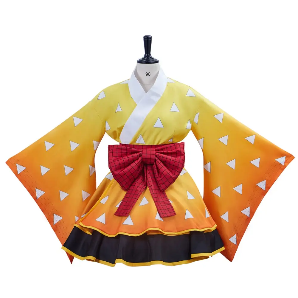 Women's Japanese Polyester Maid Dress - Zenitsu Agatsuma-Inspired Demon Slayer Costume for Ladies with Stylish Fit, Clothes, Cute, Style, Lady, Elegance, Hip, Traditional, Cosplay, Cartoon, Plus Size, Layered Skirt