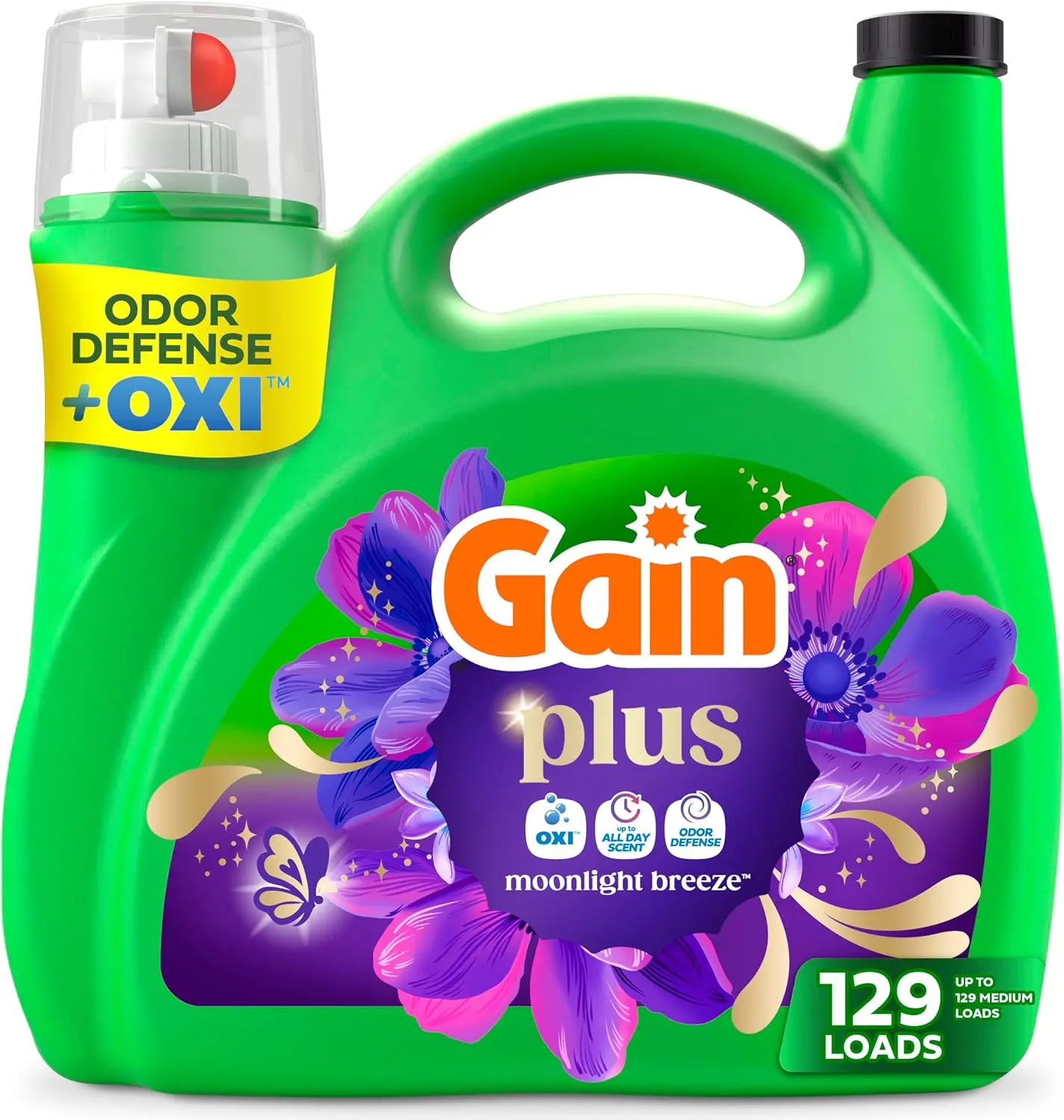Gain Plus Liquid Laundry Detergent, Cleaner, Fresher, Now with Oxi, Moonlight Breeze Scent, 170 fl oz, 129 Loads