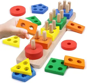 Montessori Wooden Stacking & Shape Sorter Toy for Toddlers 1-3 Years Sensory Sorting Educational Learning Toy Preschool Birthday & Easter Gift for Baby Boys & Girls