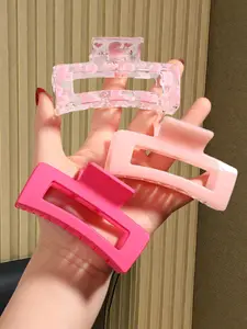 3pcs clear printing sweet love | simple rectangular square grip clip, strong grip, suitable for ladies daily leisure back of the head hair clip, suitable for school season gifts, Hair Claws, Flat Claw Clips
