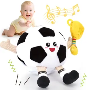 Hahaland Baby Musical Dancing Football Soccer Plush Toy - Interactive Tummy Time Toddler Toy with 48 Songs & Recording, Baby Infant Toy 6-12 Months, Birthday Christmas Holiday Baby Shower Gift Toy for Boy Girl