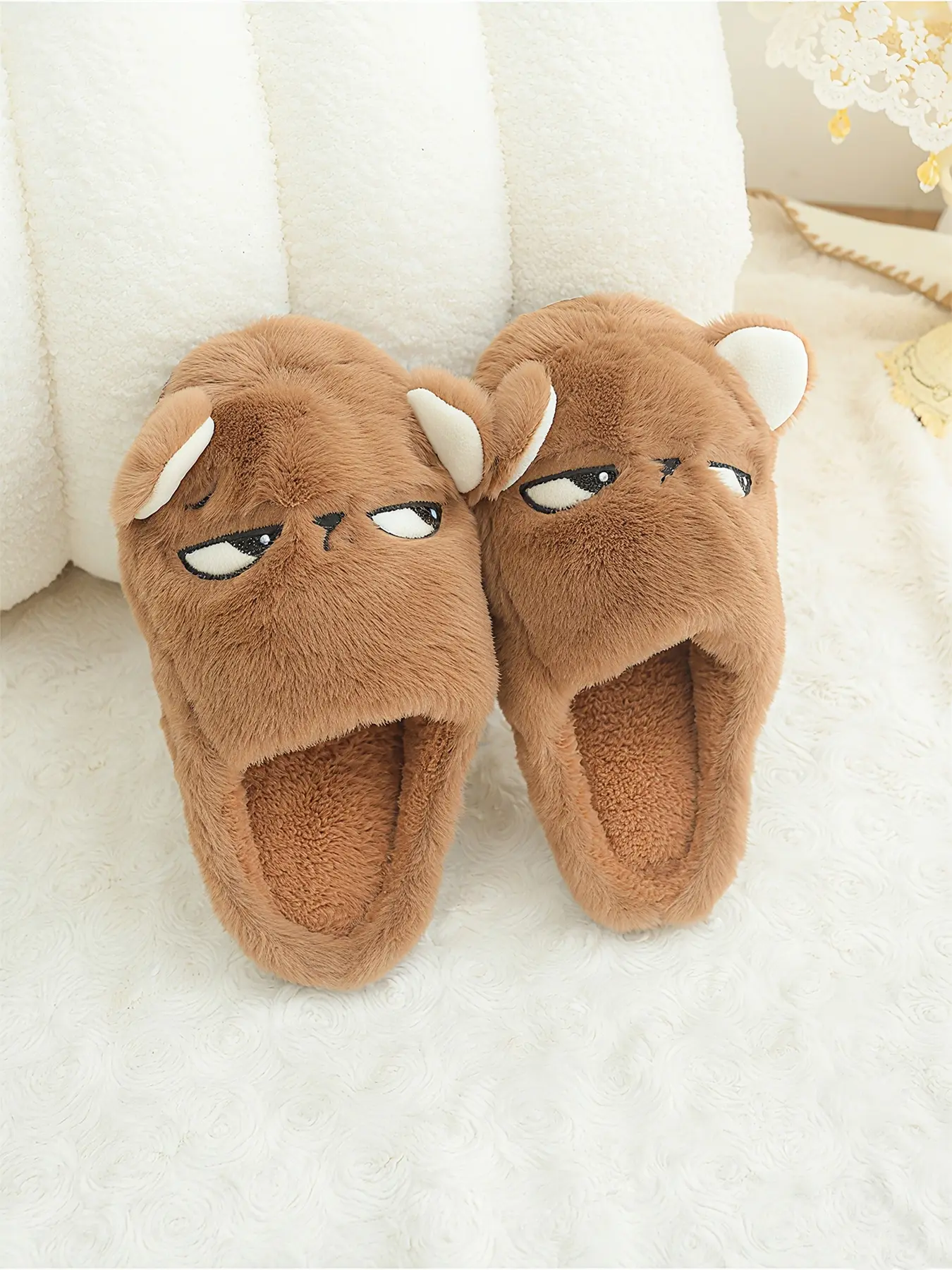 Men's Fashion Anti-Slip Cotton Slippers, Cute Bear Cartoon Indoor Shoes, Warm Autumn Winter Home Footwear, Comfortable House Slides, Casual Soft Slippers