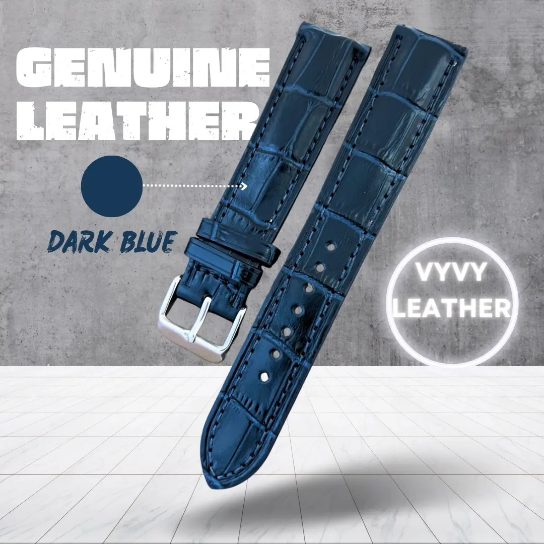 Blue Watch Band Strap Alligator Grain Cowhide Genuine leather