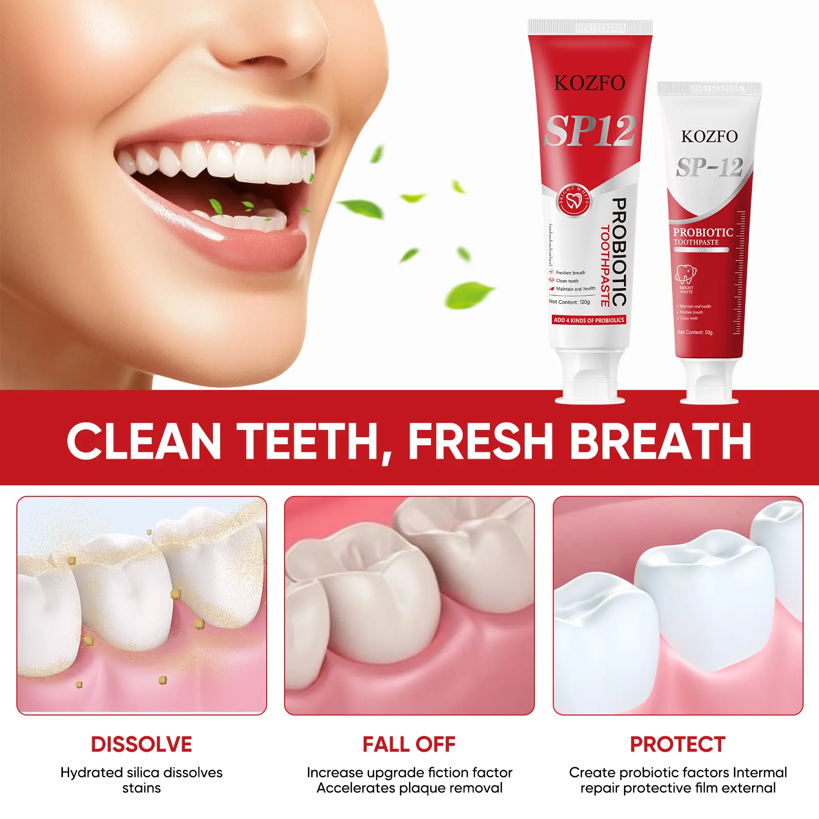KOZFO SP-12 Probiotic Toothpaste with 4 probiotics—deeply cleans