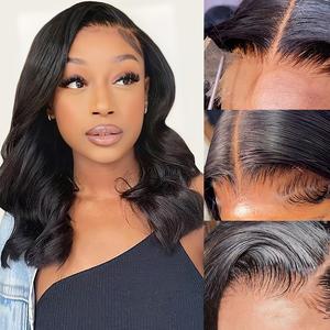 Bling Hair 16 Inch 13x6 Frontal HD Lace Human Hair Wig Body Wave  180% Density, Pre-Plucked Bob Wig for Women