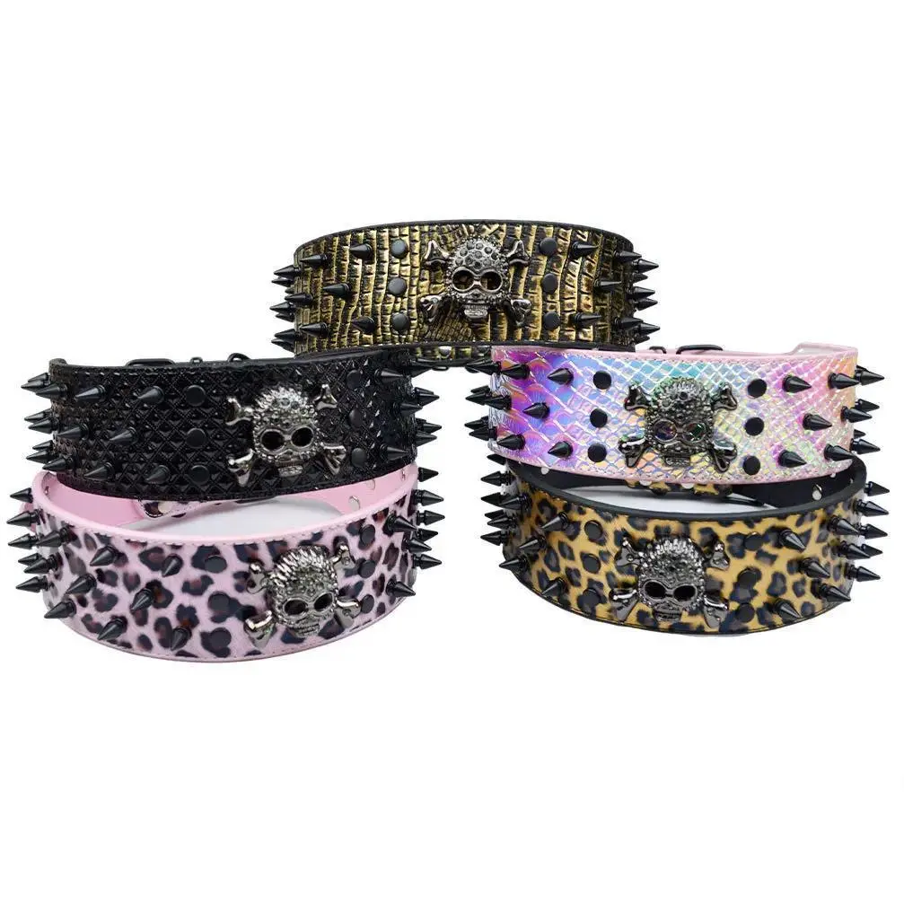 Animal Print Skull Spike Dog Collars - Spiked Choker Basic Collars for Medium-Large Dogs (Pit Bull, Mastiff) with Snake Accents, Bold Stylish Design for Key Occasions