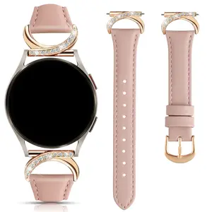 Leather watch strap compatible with Samsung Galaxy Watch 7/6/5/4/FE/Active 2 40mm 44mm/Watch 6 Classic 43mm 47mm/Watch 5 Pro 45mm strap, 20mm ultra-thin soft leather strap, C-shaped metal buckle for ladies