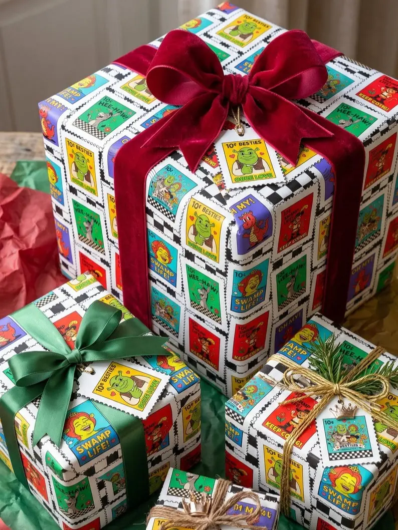 Ogre Postage Stamp Wrapping Paper | Funny Fairy Tale Gift Wrap for Kids & Movie Fans