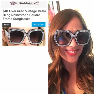 Oversized Vintage Retro Bling Rhinestone Square Frame Sunglasses