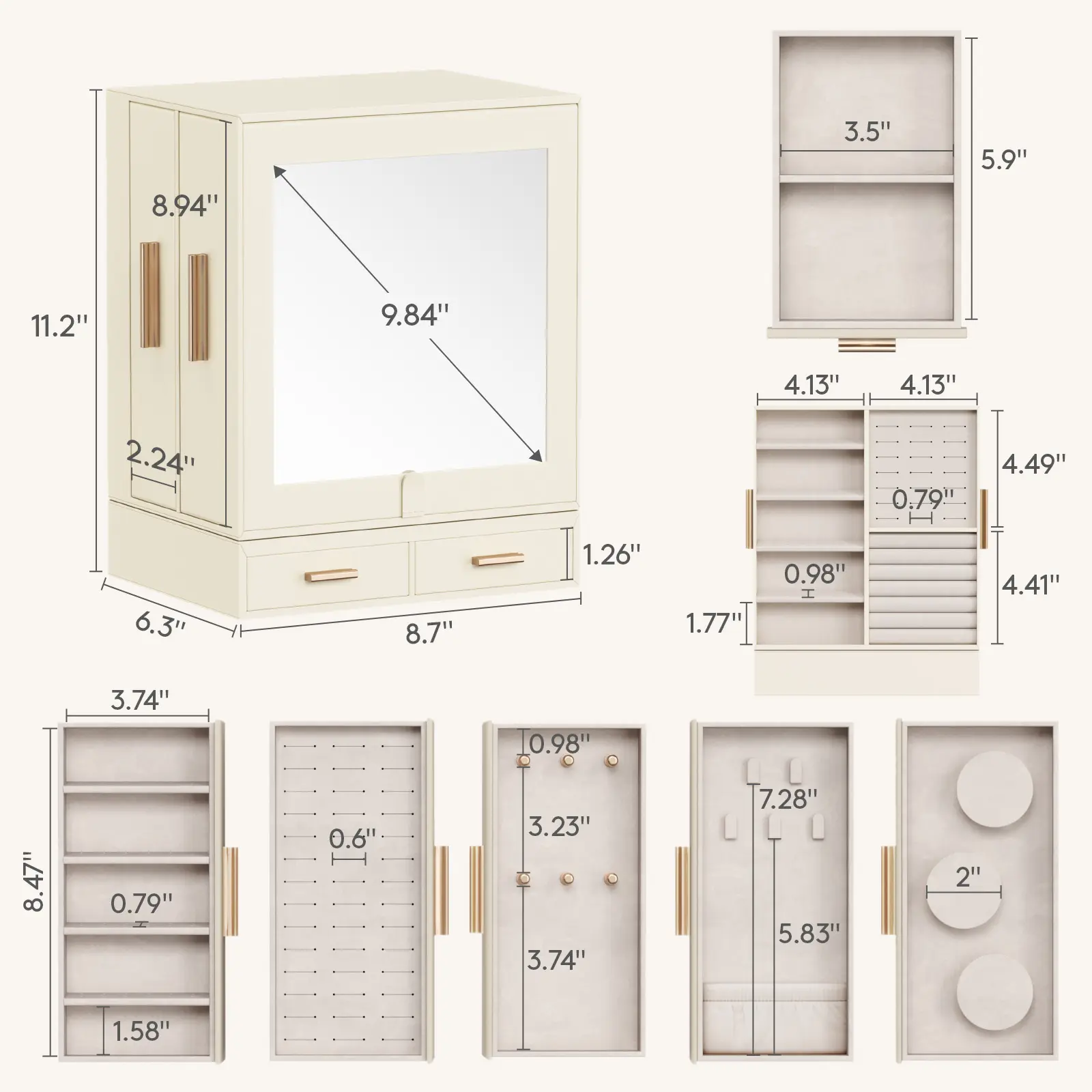 Inside Mirror - Creamy White