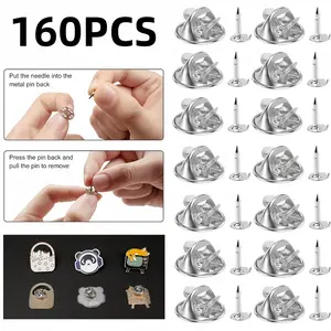 160PCS Replaceable Metal Pin Backs & T-Head Needles Set with Copper Base, Butterfly Caps, Locking Clasps for DIY Jewelry Clay Pins, Badge Making, Secure-Fit Holiday Gifts for Birthdays, Christmas
