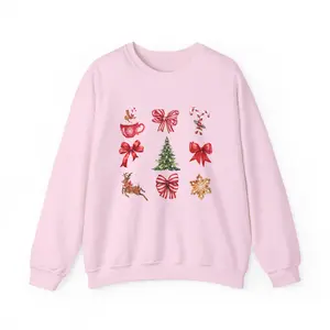 Holiday Bows Christmas Sweatshirt, Festive Xmas Jumper, Winter Season Casual Top, Unisex Sweater Gift, Cozy Pullover Apparel, Red Green
