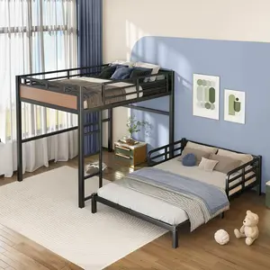 Full XL Over Full XL Bunk Bed with Headboard and Full Length Guardrail, Separable Bunk Bed, Heavy Duty Bunk Beds Can Turns Into Loft Bed and Platform Bed, Walnut