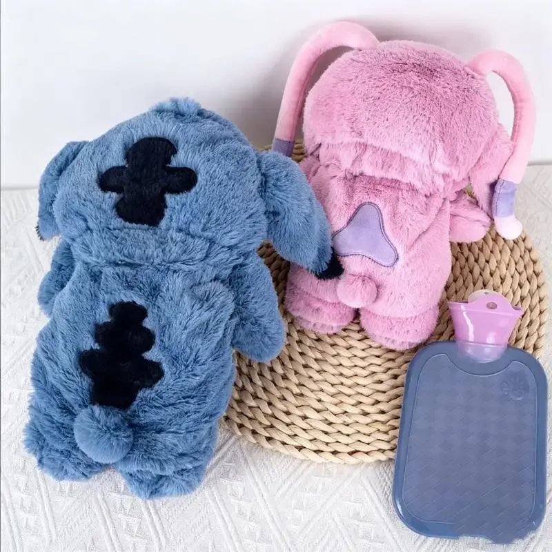 Cute Blue Plush Cover Hot Water Bottle Hand Warmer, Cotton Water-Filled Style, Warm Cold Weather Gift for Girls