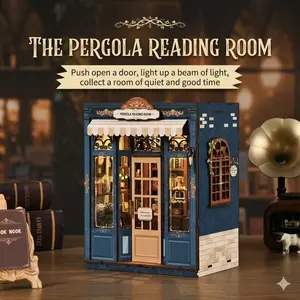 Pergola Reading Room Book Nook Kit, DIY LED Lighted Miniature Dollhouse, 3D Wooden Puzzle Bookshelf Decor Diorama, Booknook Kit for Adults & Beginners, Perfect Gift for Book Lovers
