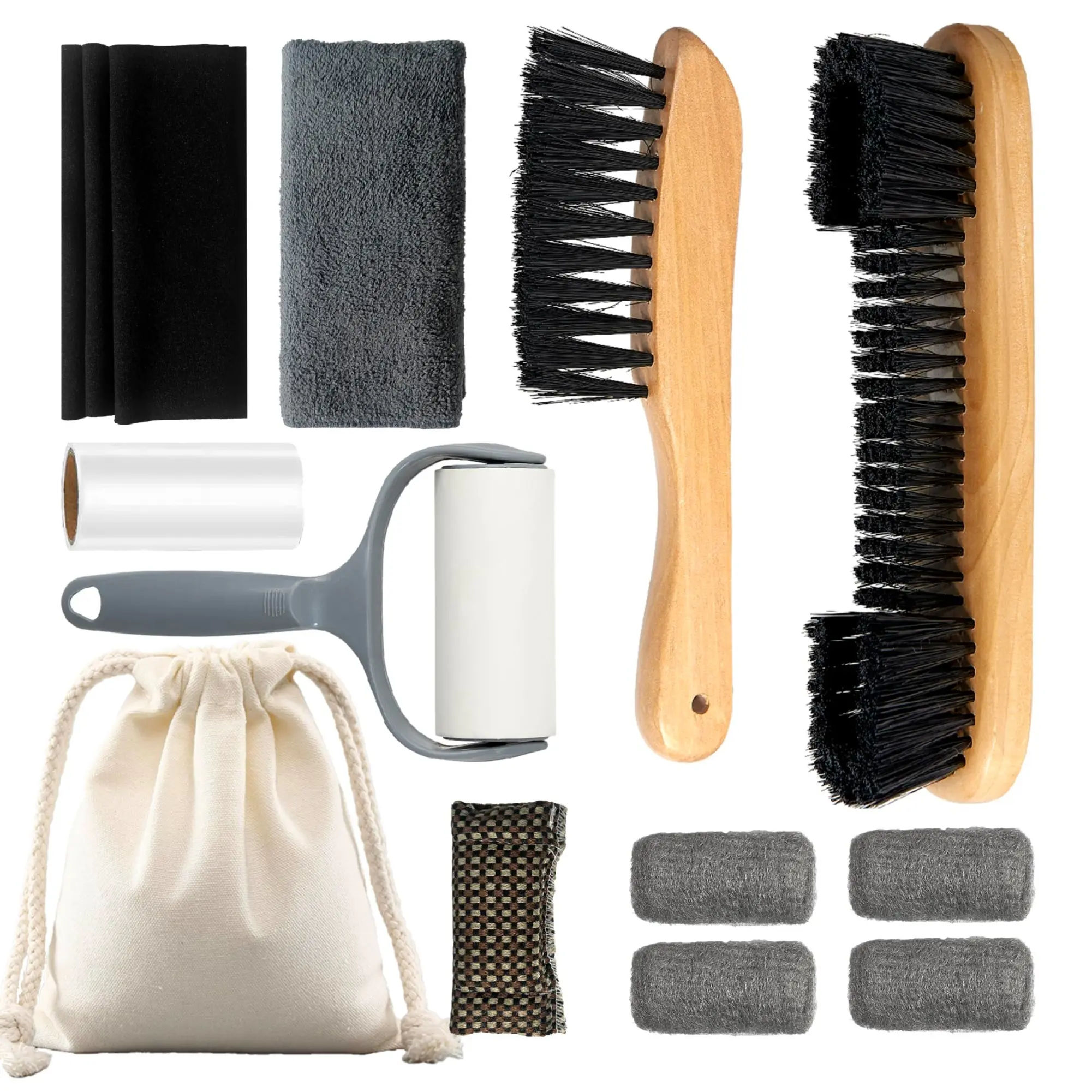 [Summervibes] 12 Pcs Pool Table Brush Set for Felt,Billiard Table Cleaning Accessories with 2 Wood Brush,4 Ferrule Polish Cloths,Cue Shaft Cleaner Cloth,Sticky Lint Roller,Storage Bag,Hand Tools Kits