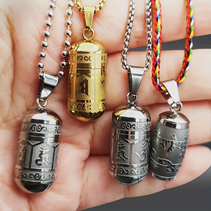 Social Media Aesthetic316 Stainless Steel Om Mani Padme Hum Pendant Necklace - Mantra Bottle Ash Box, Vintage Commemorative Jewelry with Gift Bag and Six-Word Mantra Paper