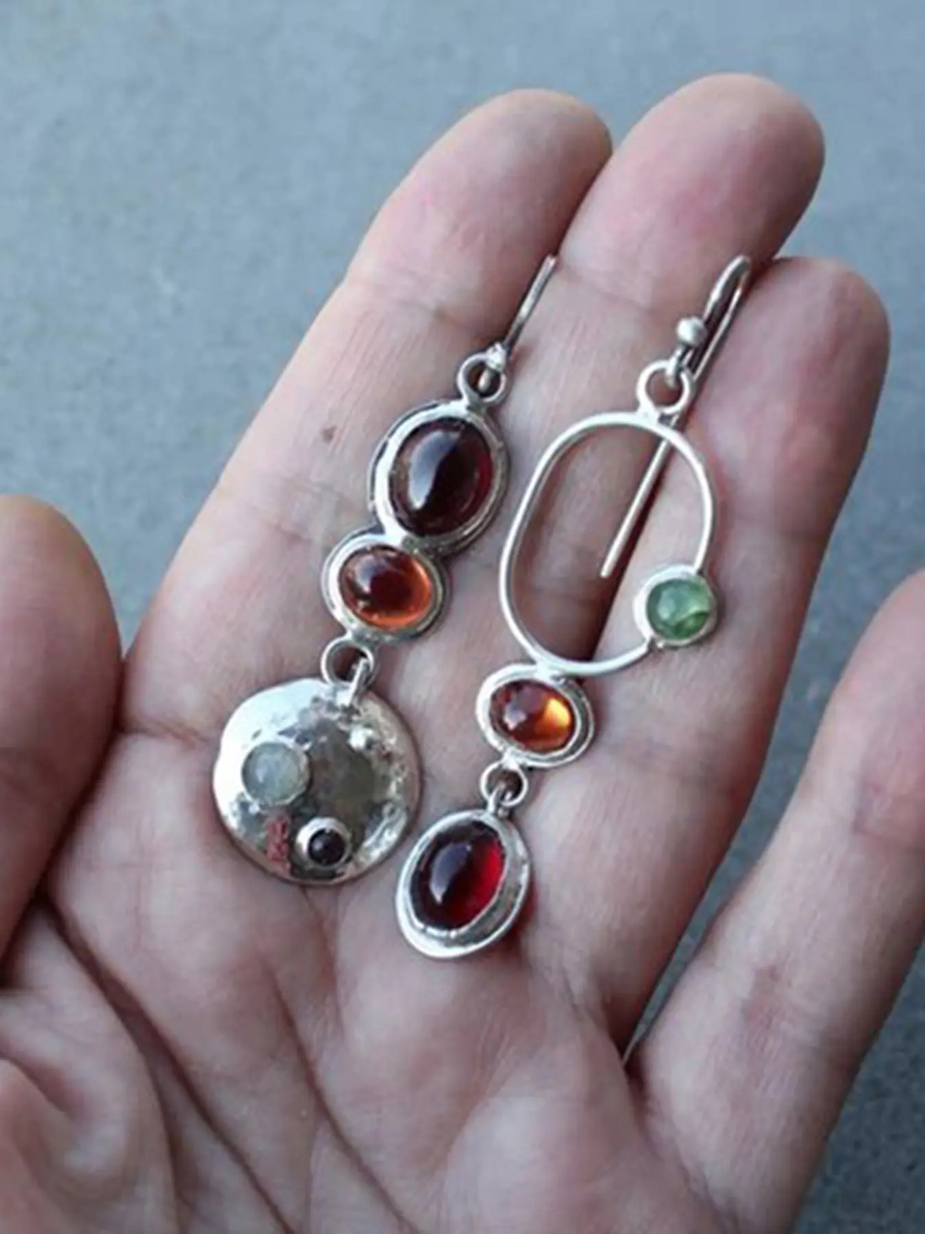 Women's Vintage Geometric Asymmetrical Pierced Earrings, Handmade Colorful Gemstone Dangle Earrings, Unique Creative Trendy Jewelry Gift for Women, Unique Design Earrings