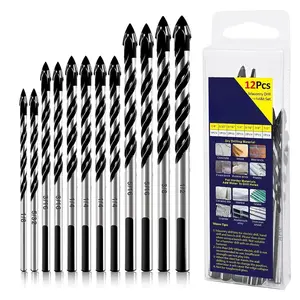 12 count Masonry Drill Bit Set and Concrete Drill Bit Set, Professional Masonry Drill Bits Set 1/8"-1/2" for Glass/Brick/Plastic/Cement//Tile/Concrete, Multi-Purpose Carbide Drill Bits TipQuesear