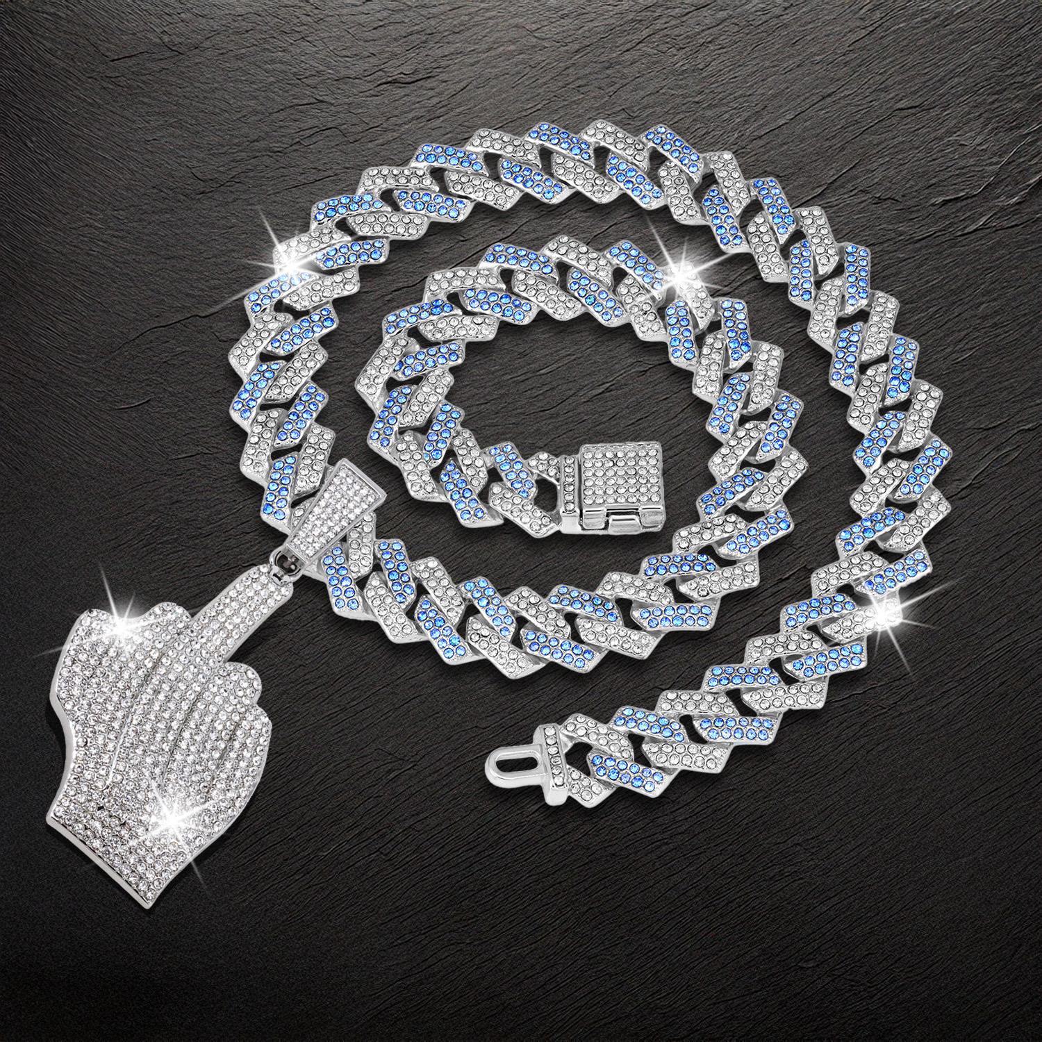 Rhinestone Middle Finger Pendant with Flip-up Diamond-shaped Necklace Silver Gold Plated Bling Necklace Miami Diamond Pendant Necklace, Iced Out Hip Hop Jewelry Gift for Men Women Birthday Christmas Costumes Daily Decoration Rhinestone Middle Finger Pendant with Flip-up Diamond-shaped Necklace Silver Gold Plated Bling Necklace Miami Diamond Pendant Necklace, Iced Out Hip Hop Jewelry Gift for Men Women Birthday Christmas Costumes Daily Decoration