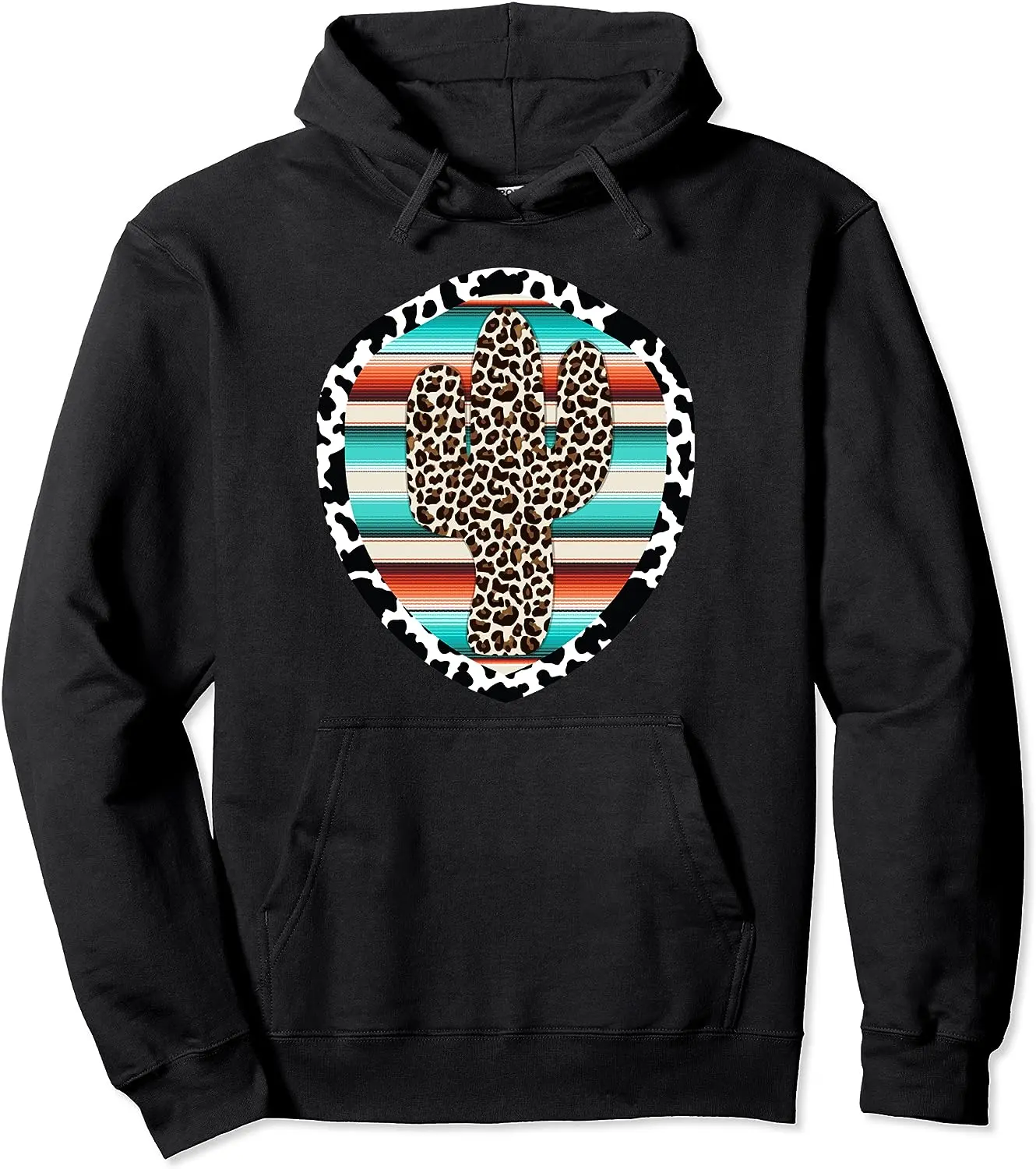Funny Cute Serape cow print Cactus Leopard print Turquoise Pullover Hoodie